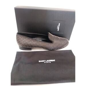Saint Laurent Black Slip On Silver Studded Loafers Flats 40 Us 8.5 Italy